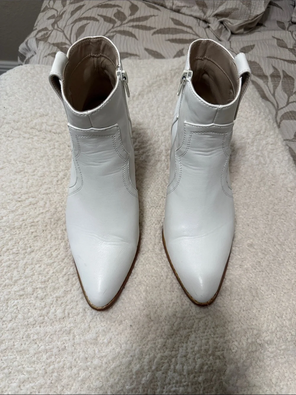 Lulu's White Pointed Toe Ankle Booties with Side Zip